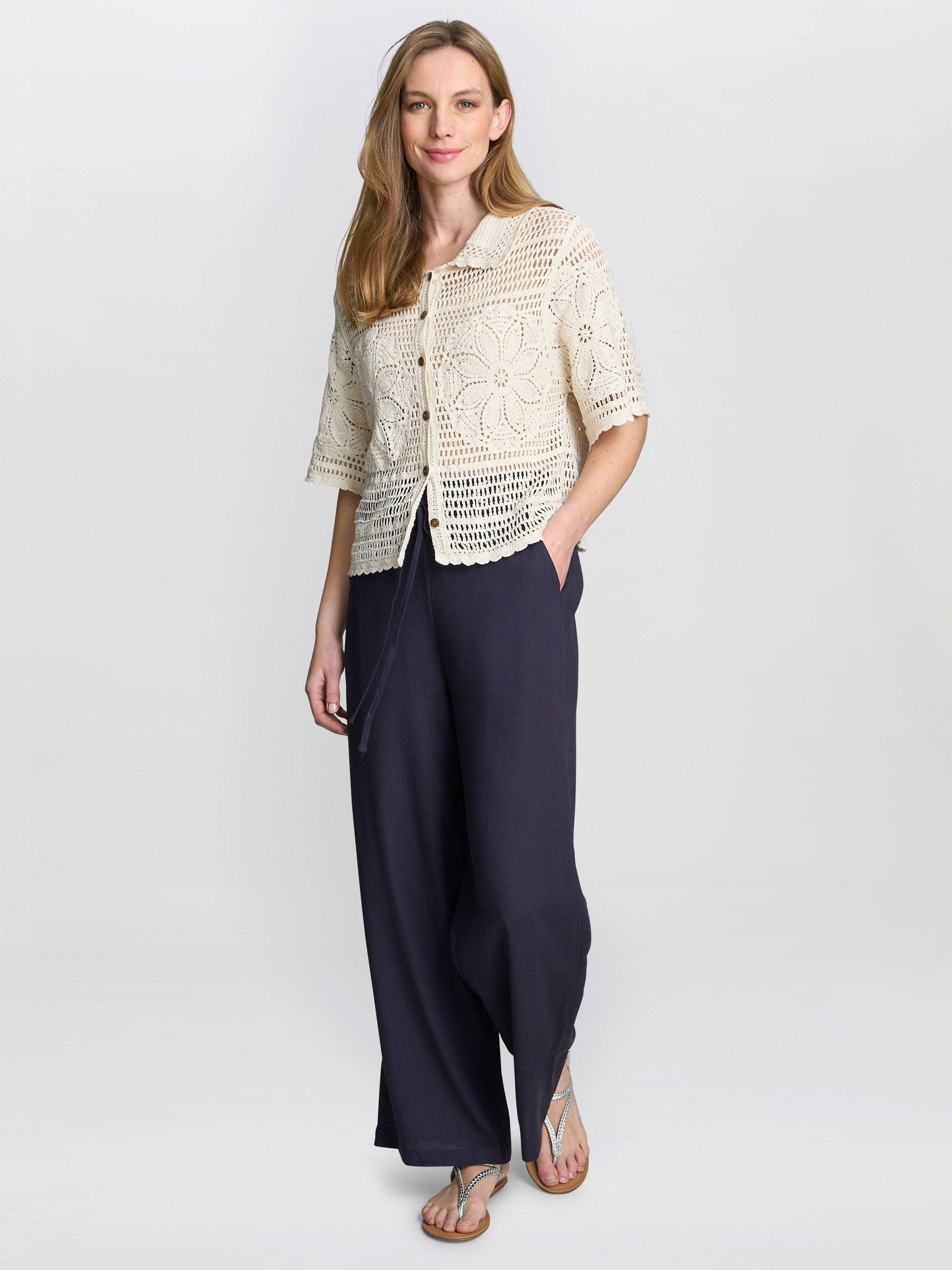 Product image 1 of 5, which shows Gina Bacconi Birdie Floral Crochet Cotton Top, Beige
