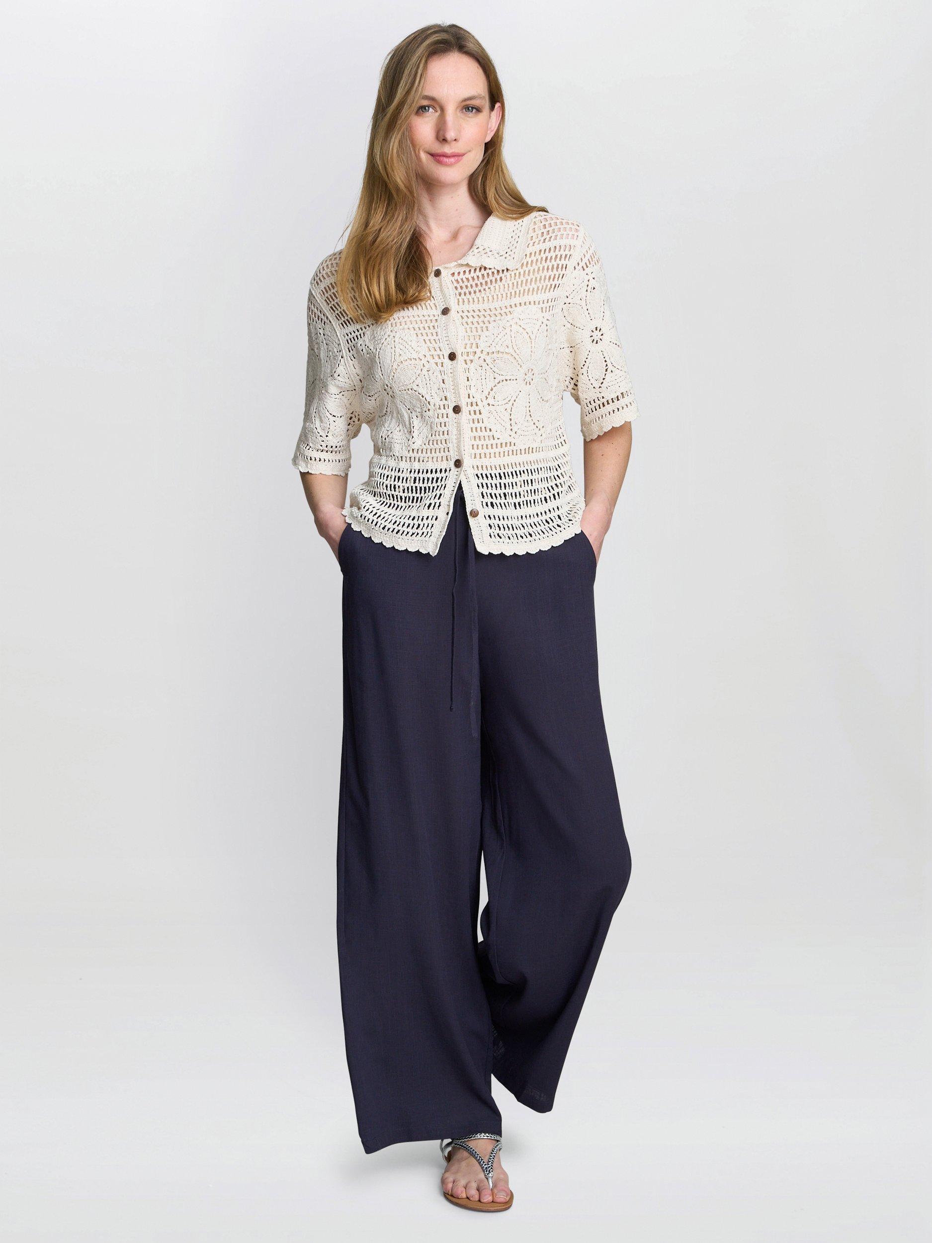 Product image 3 of 5, which shows Gina Bacconi Birdie Floral Crochet Cotton Top, Beige