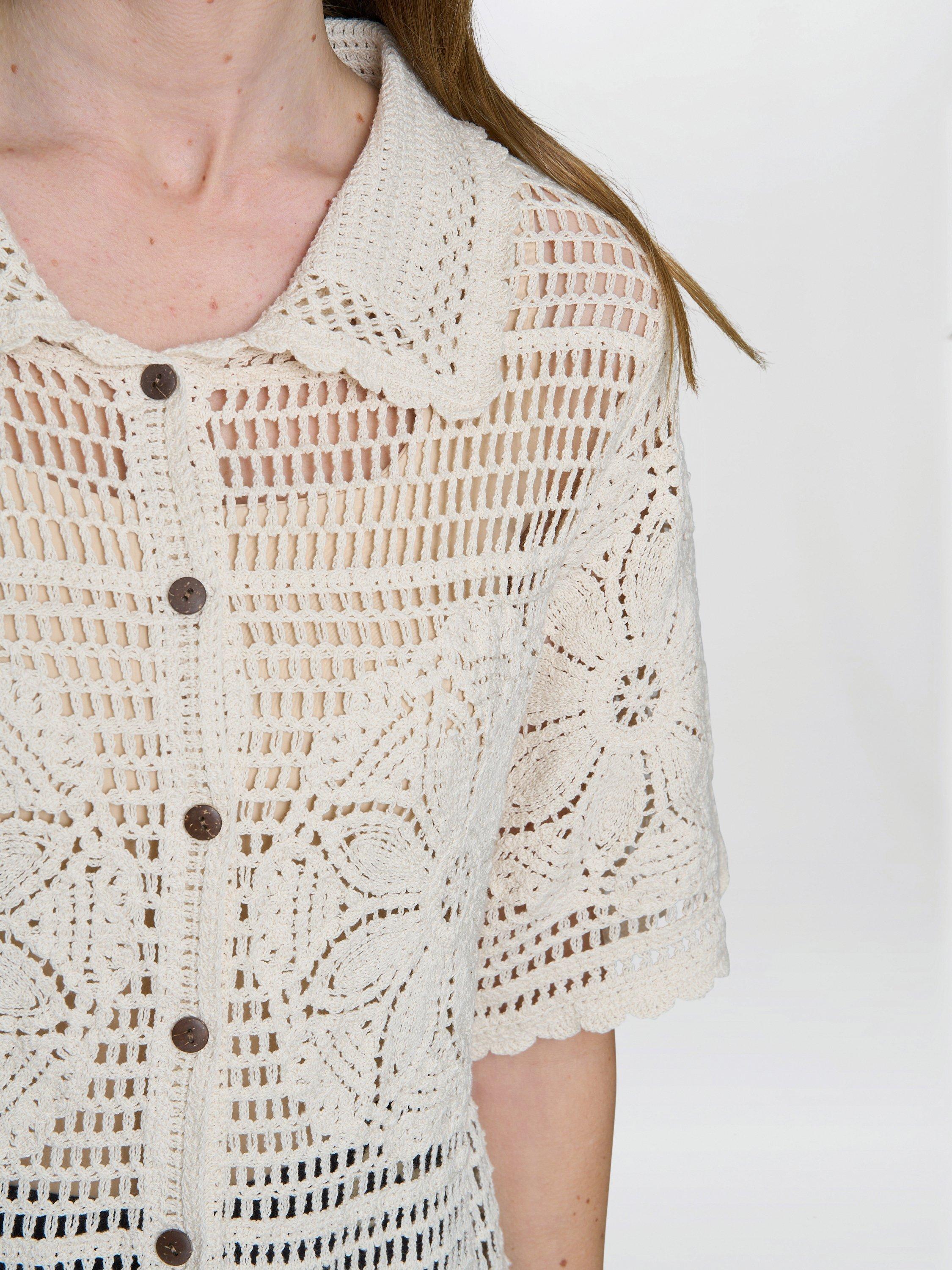 Product image 4 of 5, which shows Gina Bacconi Birdie Floral Crochet Cotton Top, Beige