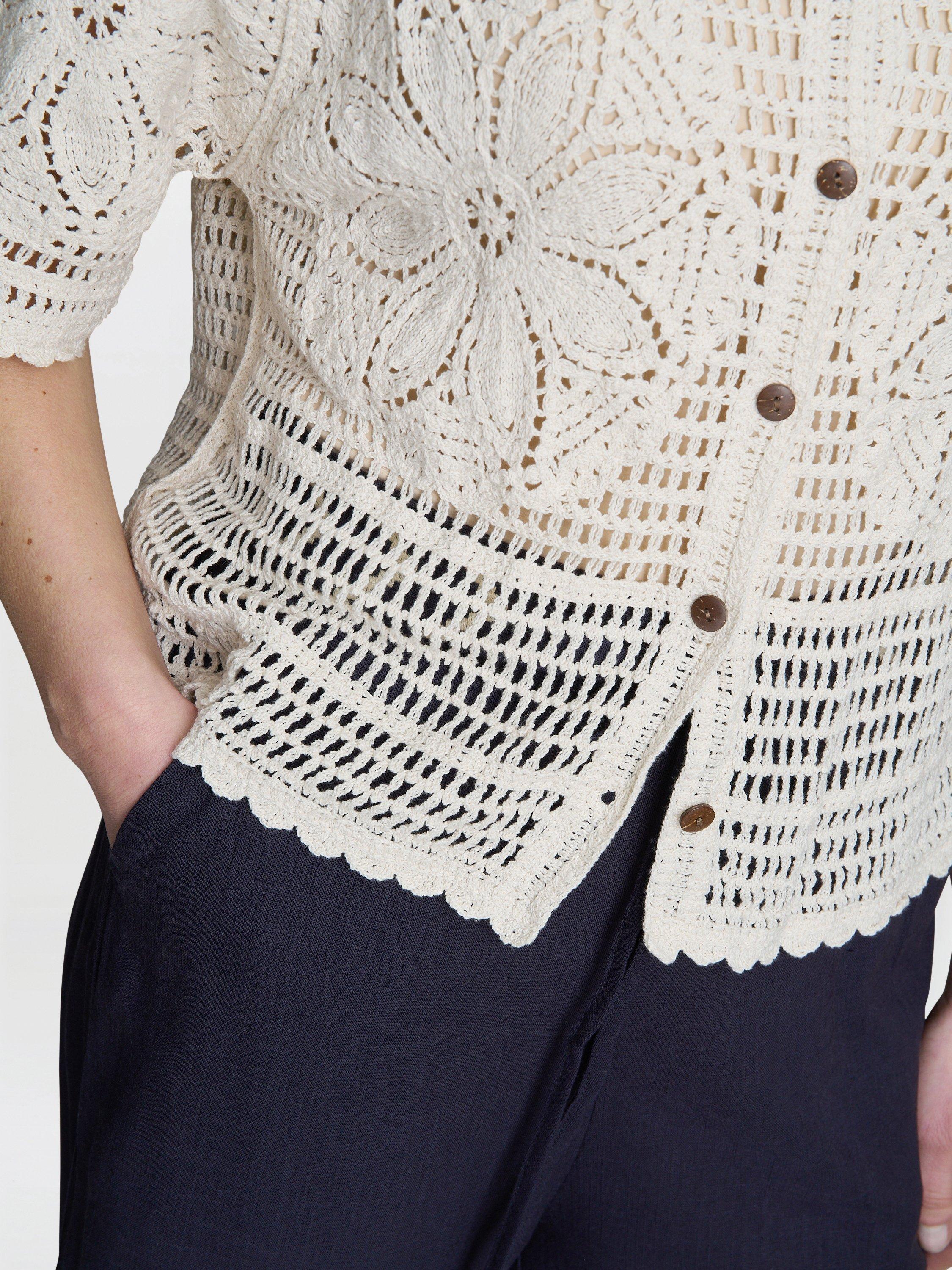 Product image 5 of 5, which shows Gina Bacconi Birdie Floral Crochet Cotton Top, Beige