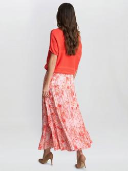 Gina Bacconi Isabelle Floral Pleated Skirt, Orange/Multi - view 2, Orange/Multi