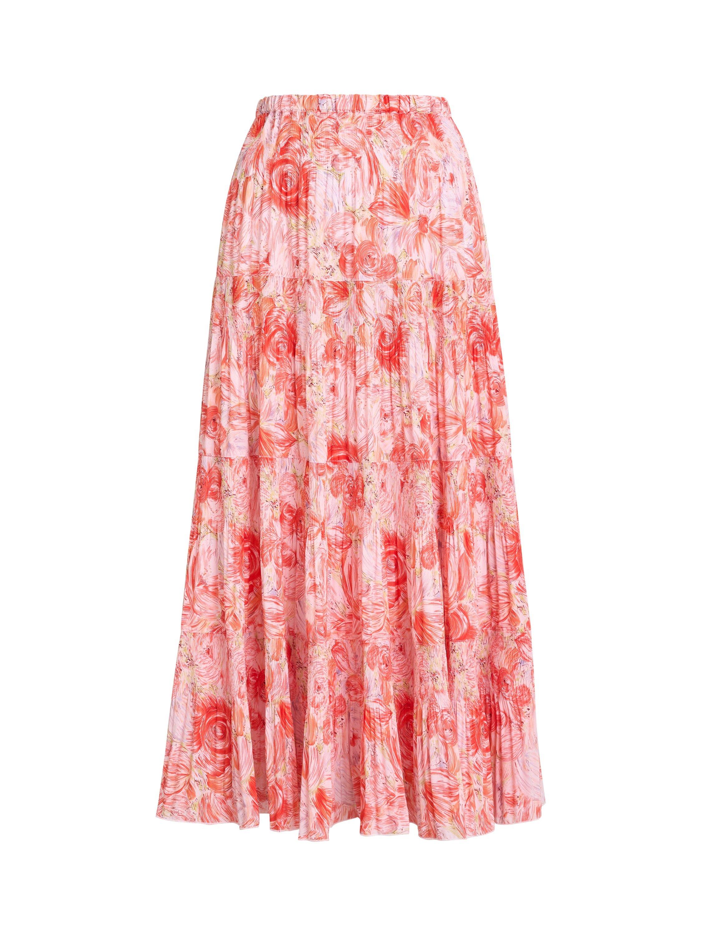 Product image 4 of 5, which shows Gina Bacconi Isabelle Floral Pleated Skirt, Orange/Multi, S
