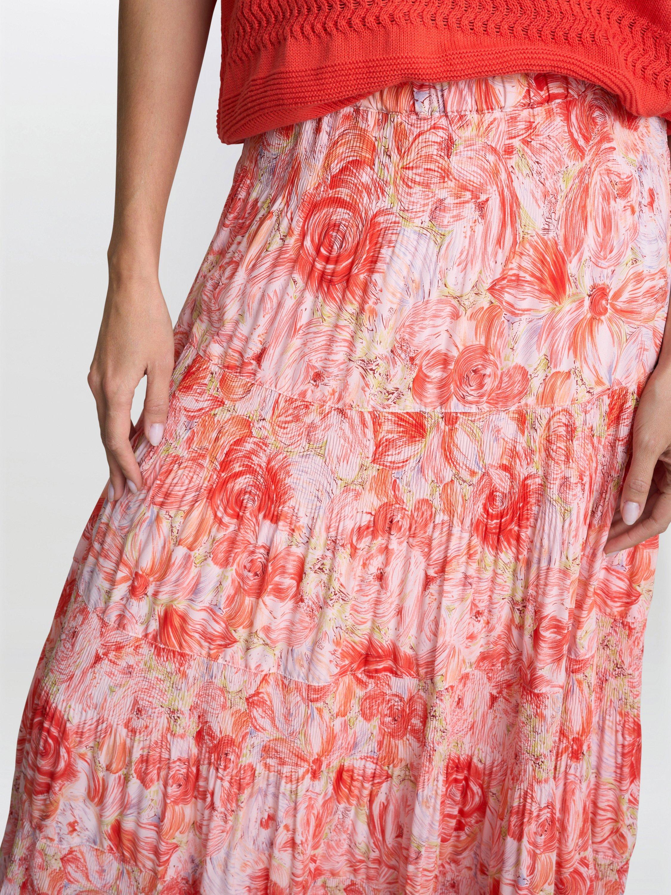 Product image 5 of 5, which shows Gina Bacconi Isabelle Floral Pleated Skirt, Orange/Multi, S