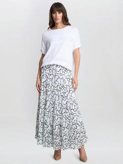 Gina Bacconi Jasmina Abstract Pleated Maxi Skirt, White/Multi, White/Multi