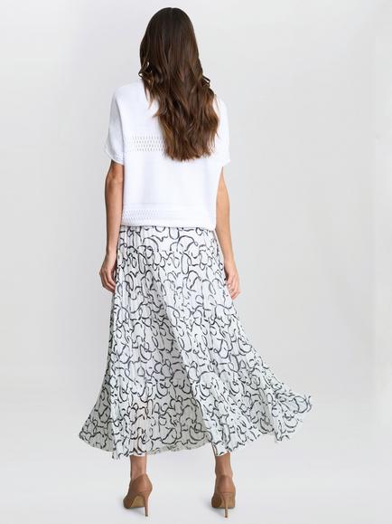 Gina Bacconi Jasmina Abstract Pleated Maxi Skirt, White/Multi - view 2, White/Multi