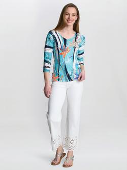 Gina Bacconi Ashlynn V-Neck Abstract Print Lightweight Top, Blue/Multi, Blue/Multi