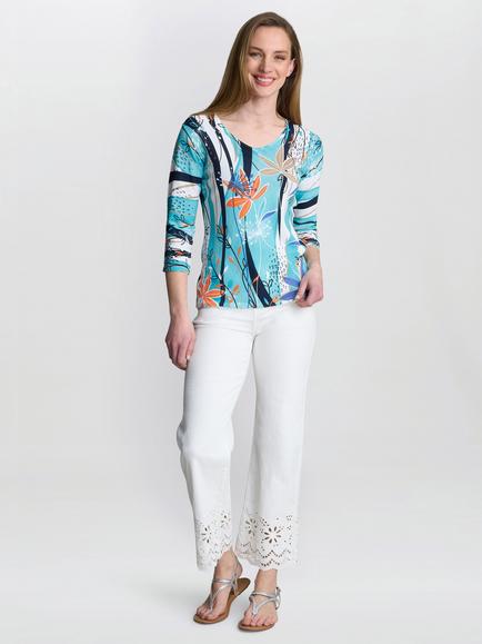 Gina Bacconi Ashlynn V-Neck Abstract Print Lightweight Top, Blue/Multi, Blue/Multi