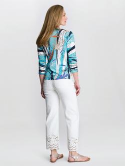 Gina Bacconi Ashlynn V-Neck Abstract Print Lightweight Top, Blue/Multi - view 2, Blue/Multi