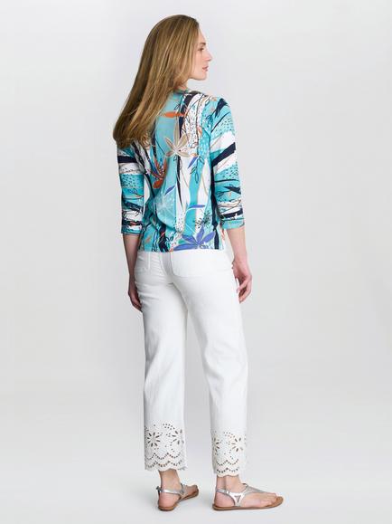 Gina Bacconi Ashlynn V-Neck Abstract Print Lightweight Top, Blue/Multi - view 2, Blue/Multi