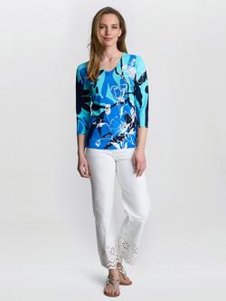 Gina Bacconi Atlanta V-Neck Abstract Print Lightweight Top, Blue, Blue