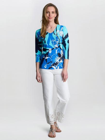 Gina Bacconi Atlanta V-Neck Abstract Print Lightweight Top, Blue, Blue