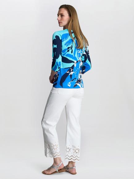 Gina Bacconi Atlanta V-Neck Abstract Print Lightweight Top, Blue - view 2, Blue