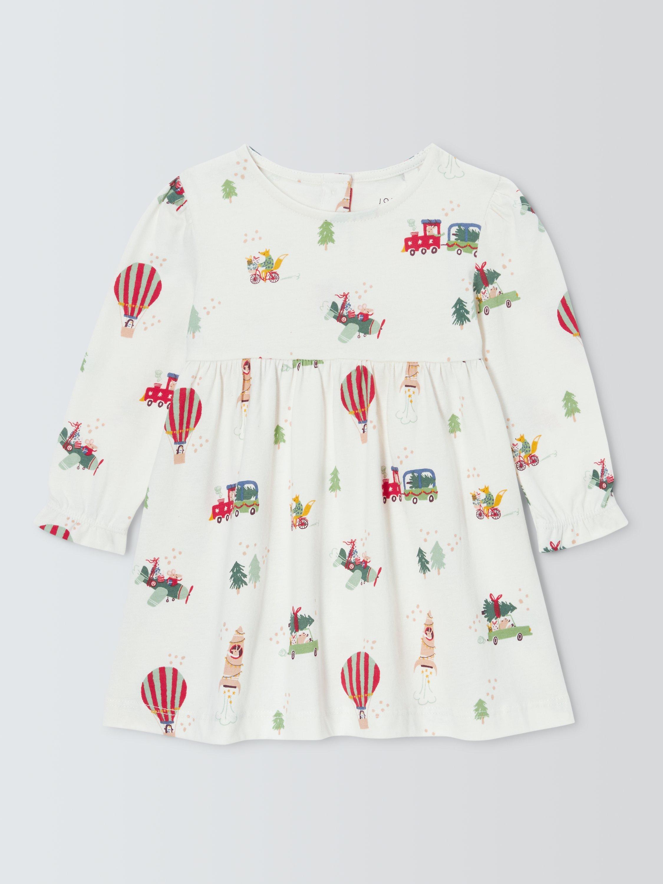 Product image 1 of 3, which shows John Lewis Baby Christmas Print Dress, Multi, 0-3 months