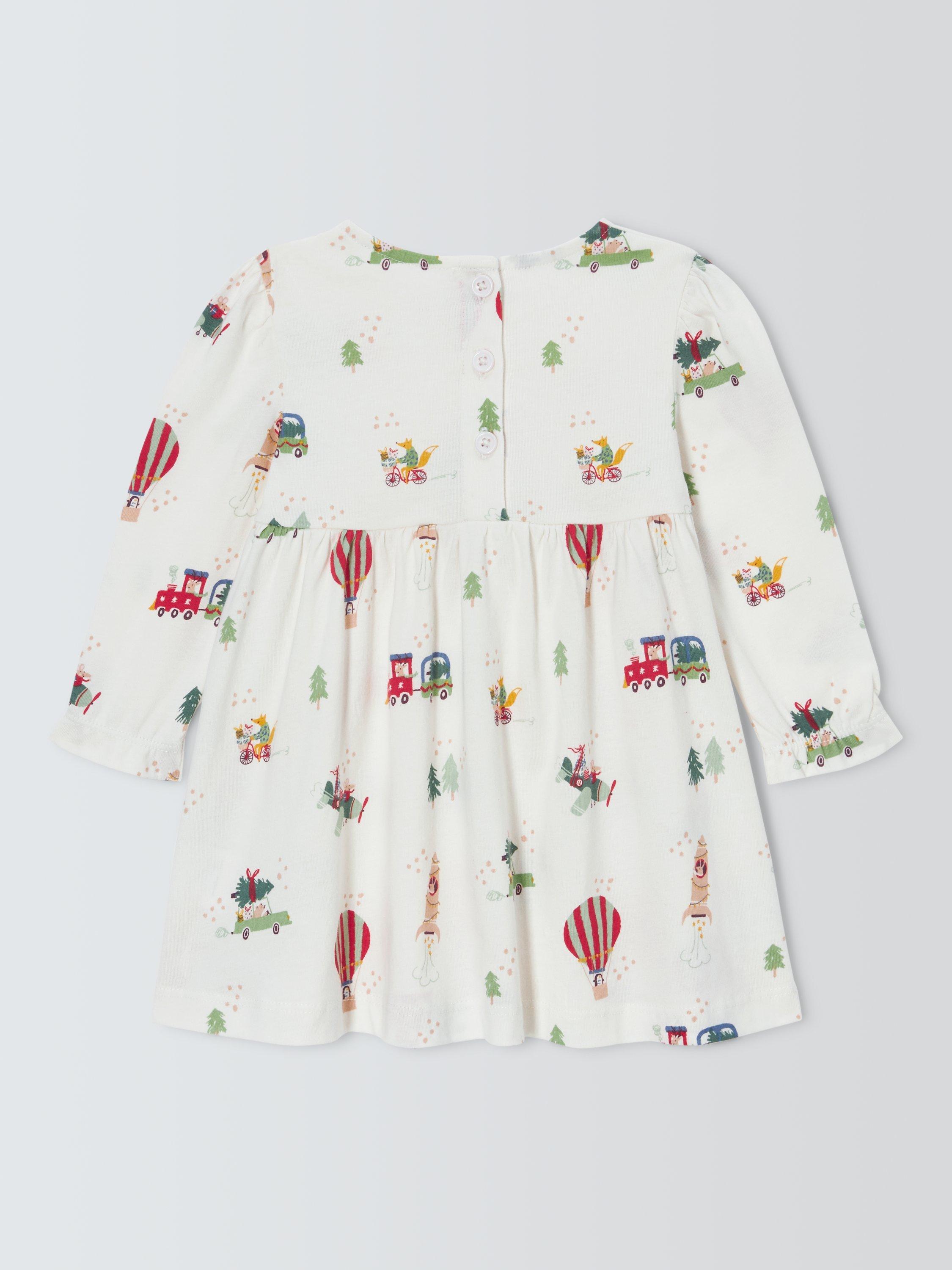 Product image 2 of 3, which shows John Lewis Baby Christmas Print Dress, Multi, 0-3 months