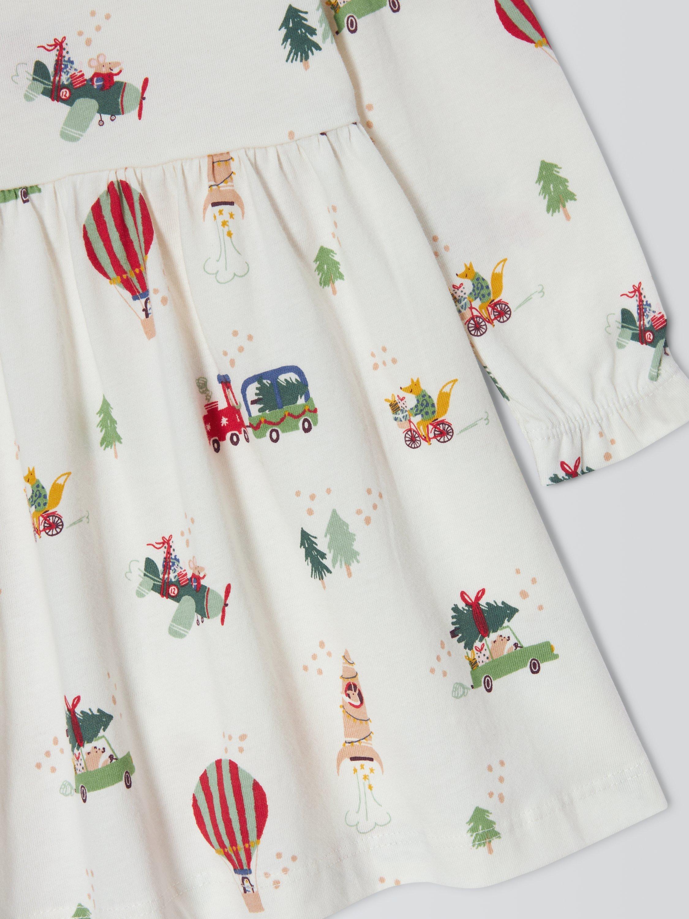 Product image 3 of 3, which shows John Lewis Baby Christmas Print Dress, Multi, 0-3 months