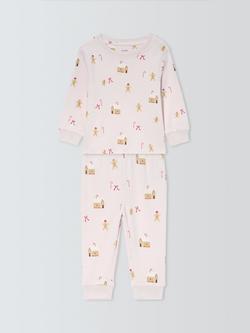 John Lewis Baby Gingerbread Print Pyjamas, Pink, Pink