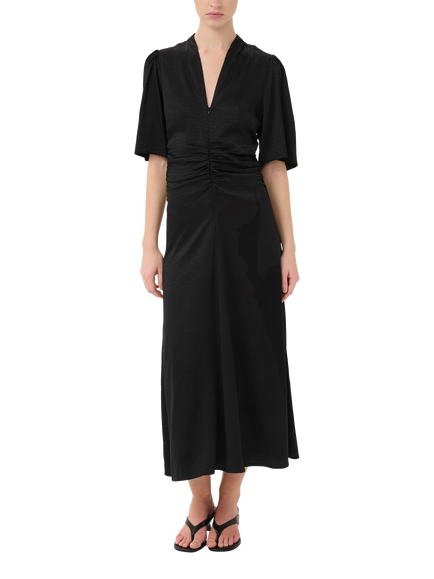 Gestuz Bianca Zip Front Ruched Midi Dress, Black, Black