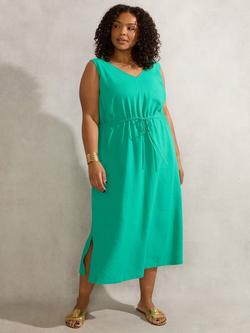 Live Unlimited Curve Drawstring Linen Blend Dress, Green - view 2, Green