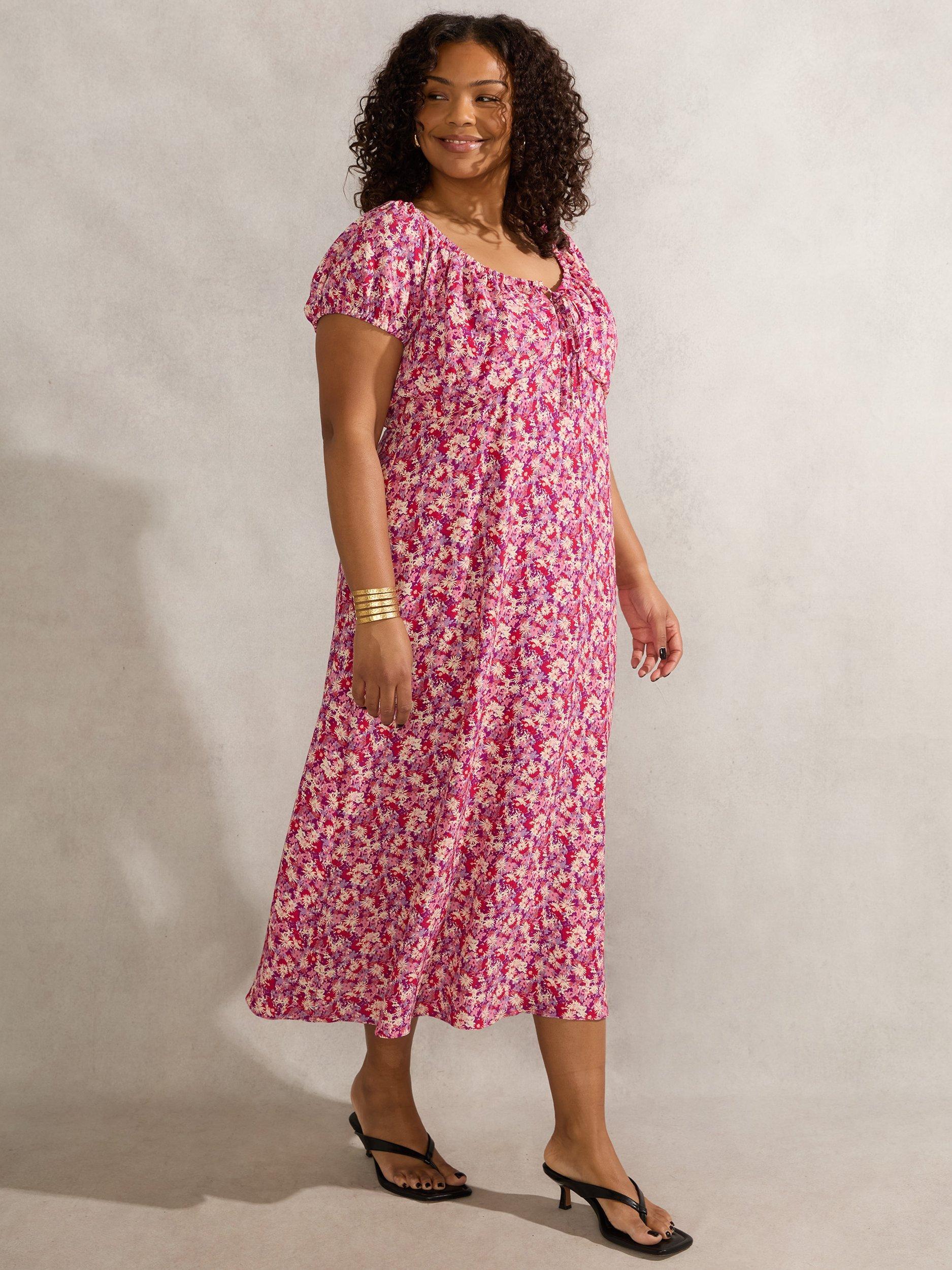Product image 1 of 4, which shows Live Unlimited Curve Floral Midi Dress, Pink, 12