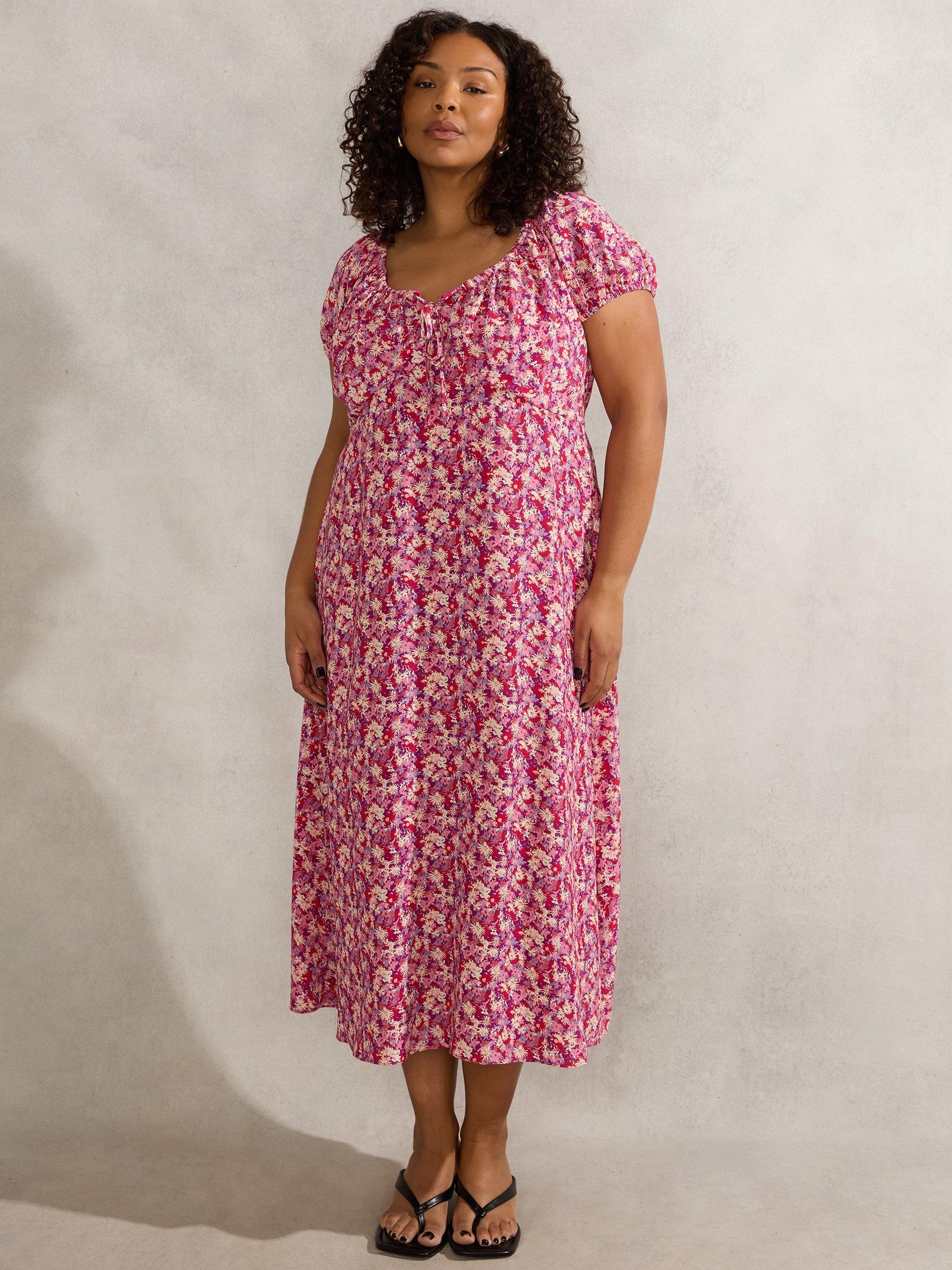 Product image 2 of 4, which shows Live Unlimited Curve Floral Midi Dress, Pink, 12