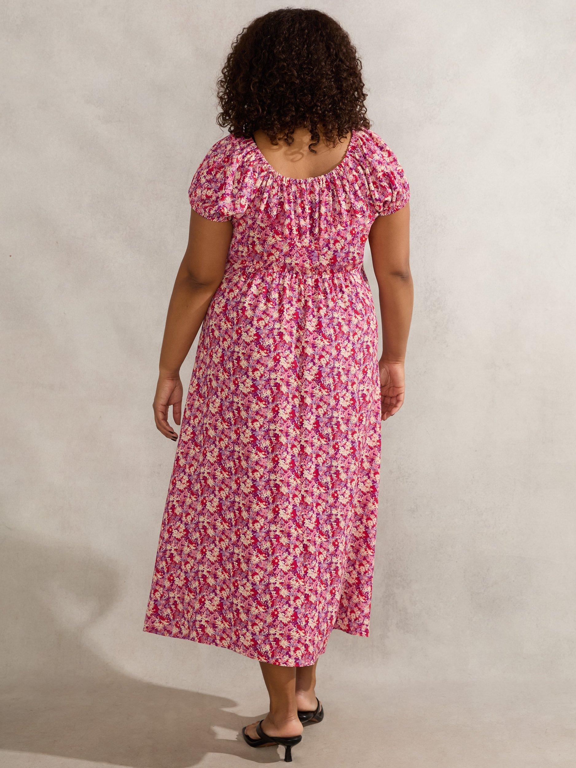 Product image 3 of 4, which shows Live Unlimited Curve Floral Midi Dress, Pink, 12
