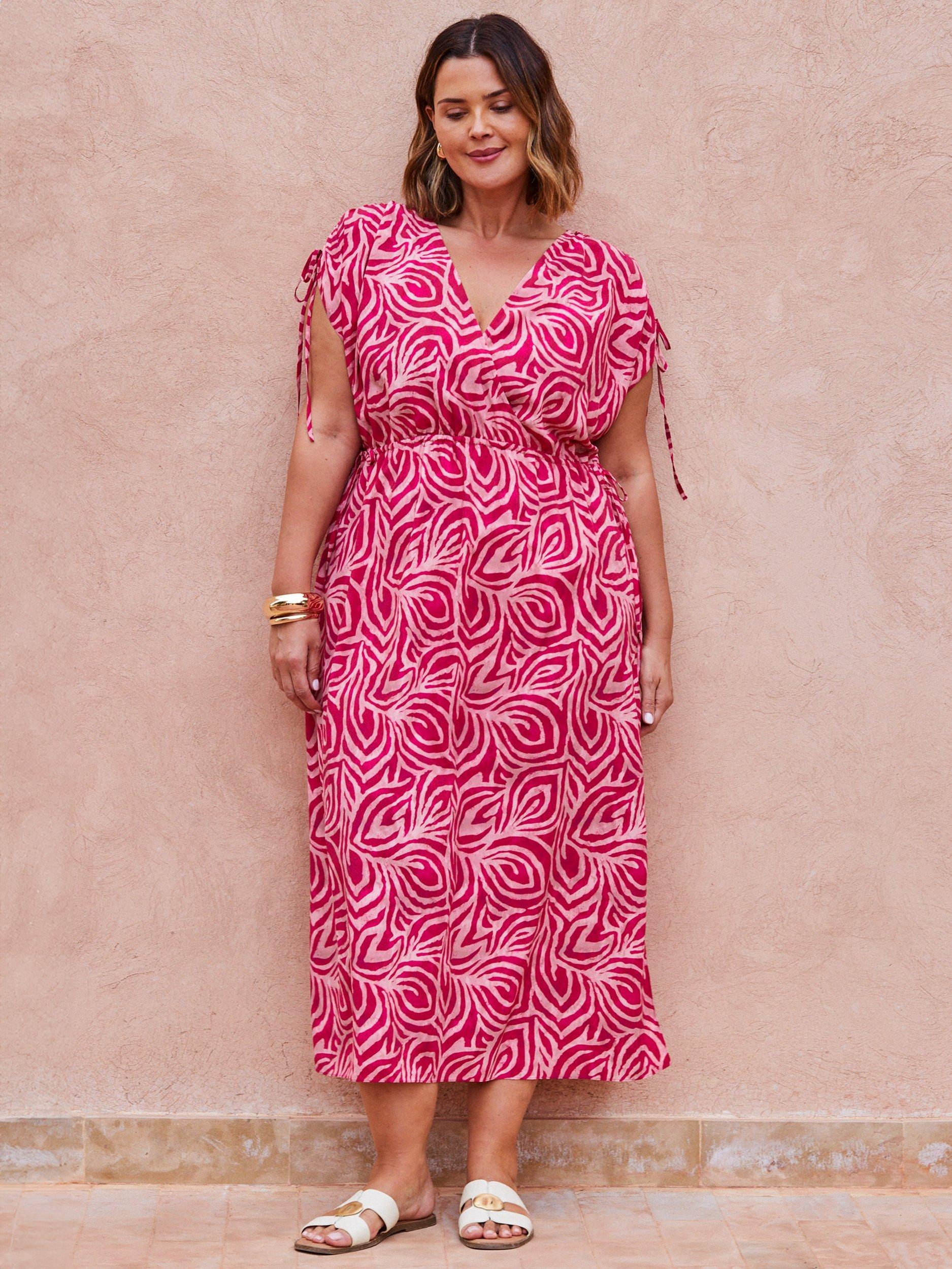 Product image 1 of 4, which shows Live Unlimited Curve Petite Abstract Midi Dress, Pink, 18Pt
