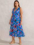 Live Unlimited Curve Blurred Floral Sleeveless Dress, Blue/Multi