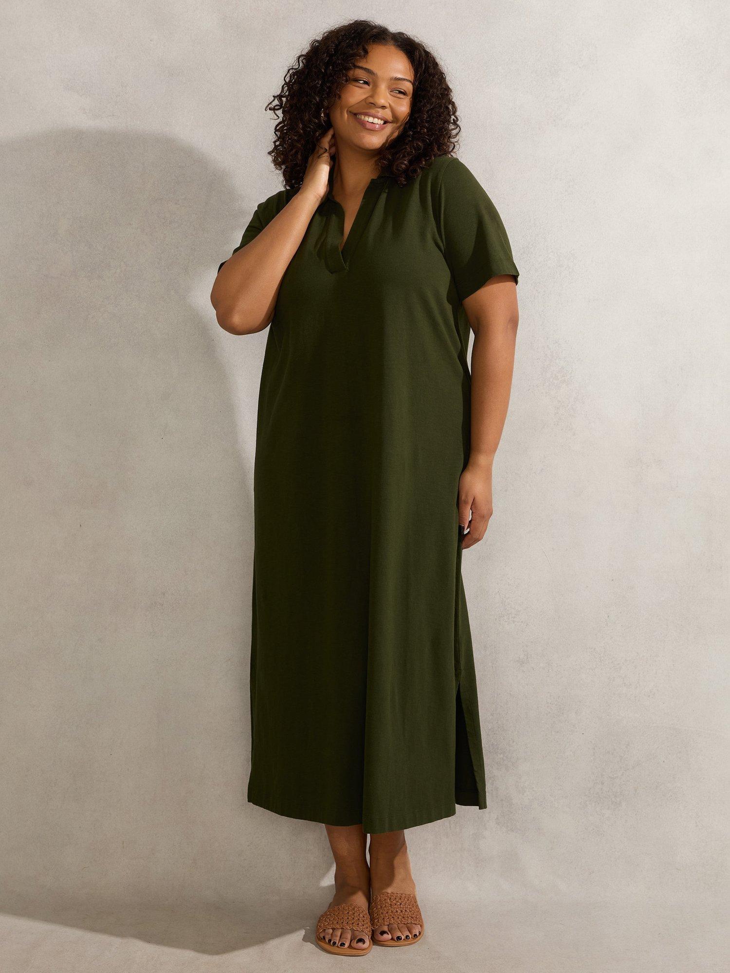Product image 1 of 6, which shows Live Unlimited Curve Polo Neck Dress, Khaki, 20