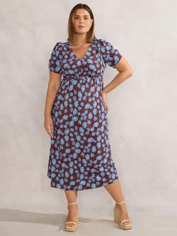 Live Unlimited Curve Flowers Midi Dress, Brown, Brown