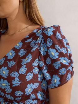 Live Unlimited Curve Flowers Midi Dress, Brown - view 2, Brown