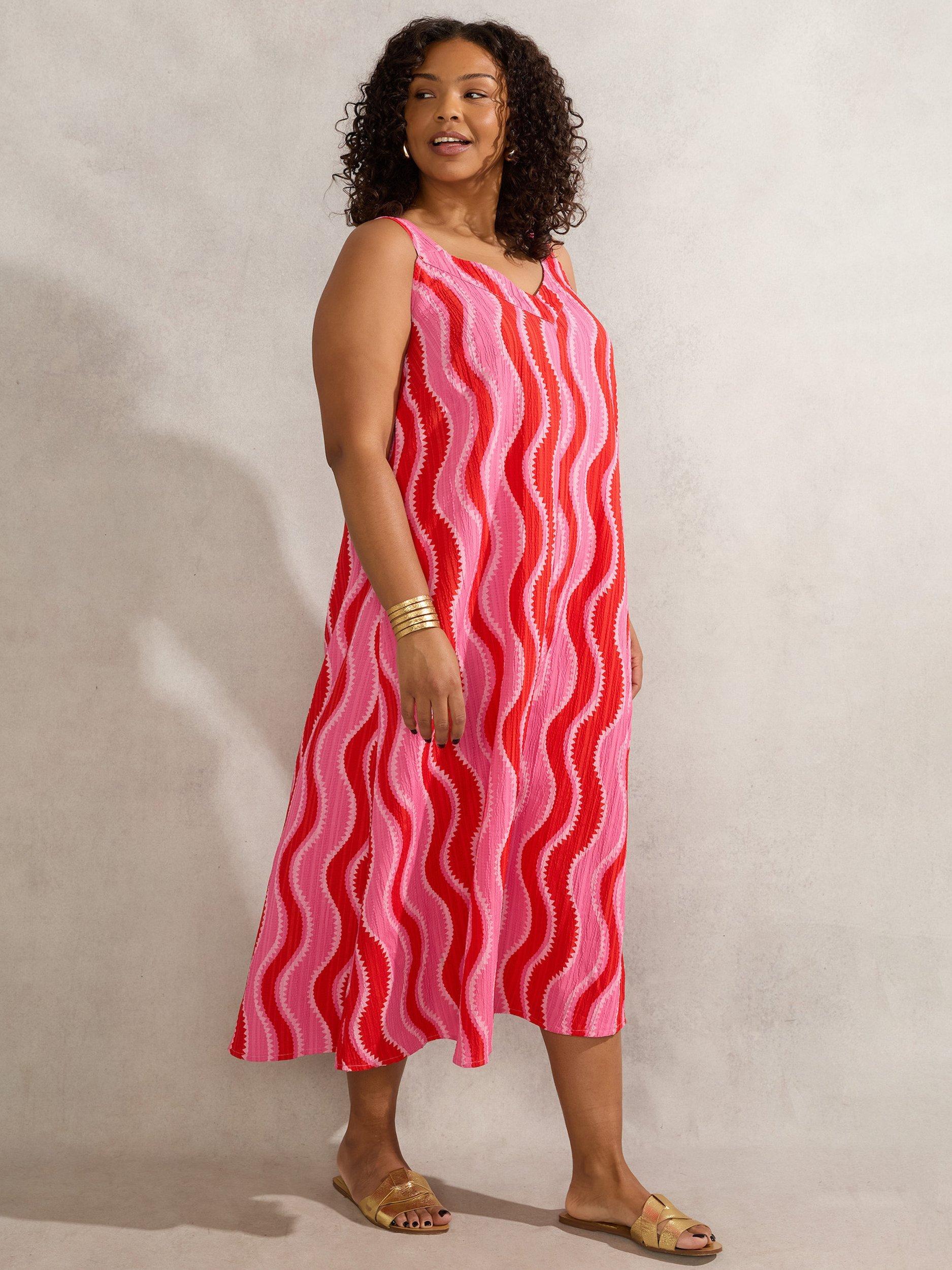 Product image 1 of 4, which shows Live Unlimited Curve Swirl Pattern Midi Dress, Pink, 18