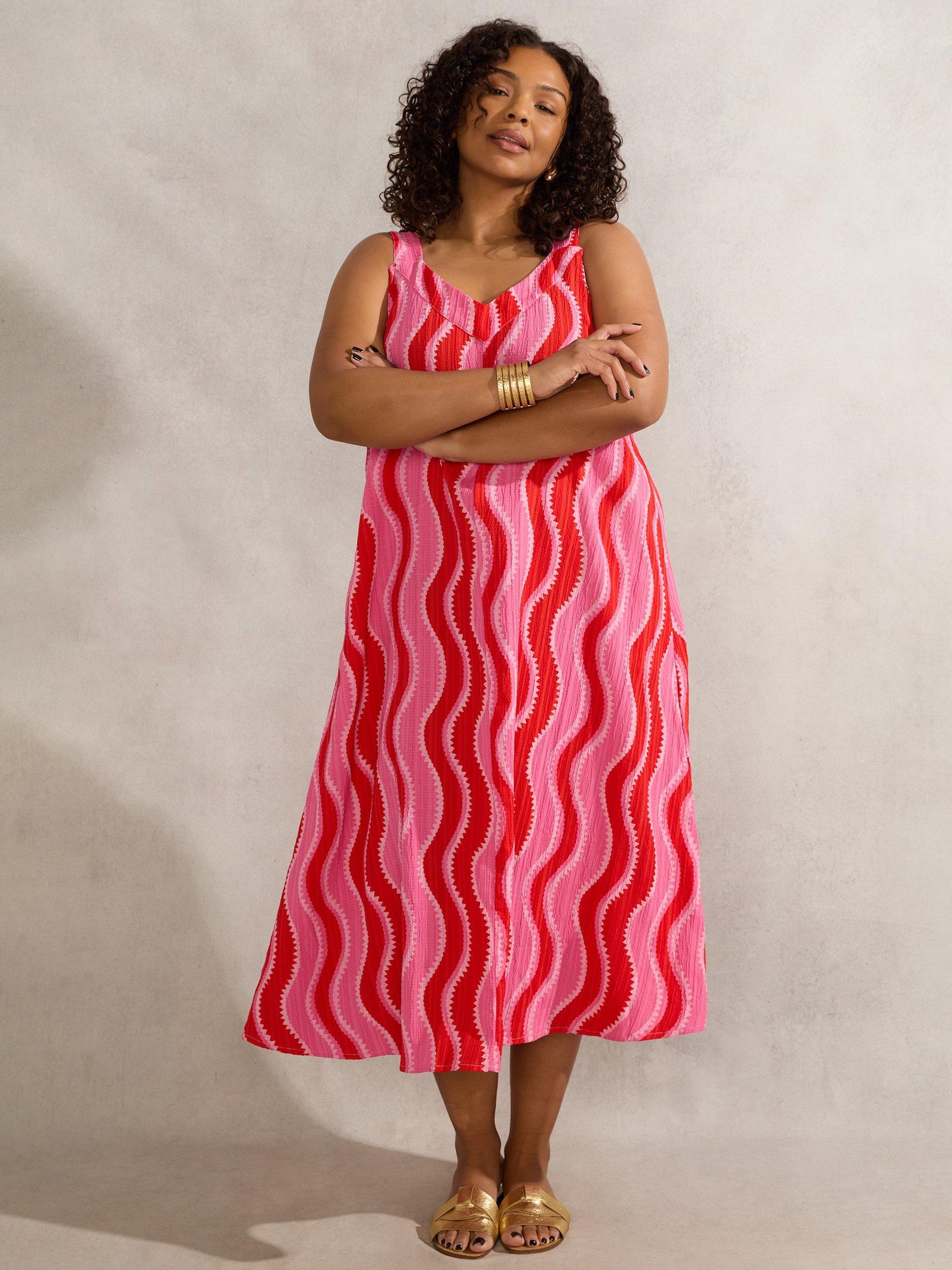Product image 2 of 4, which shows Live Unlimited Curve Swirl Pattern Midi Dress, Pink, 18