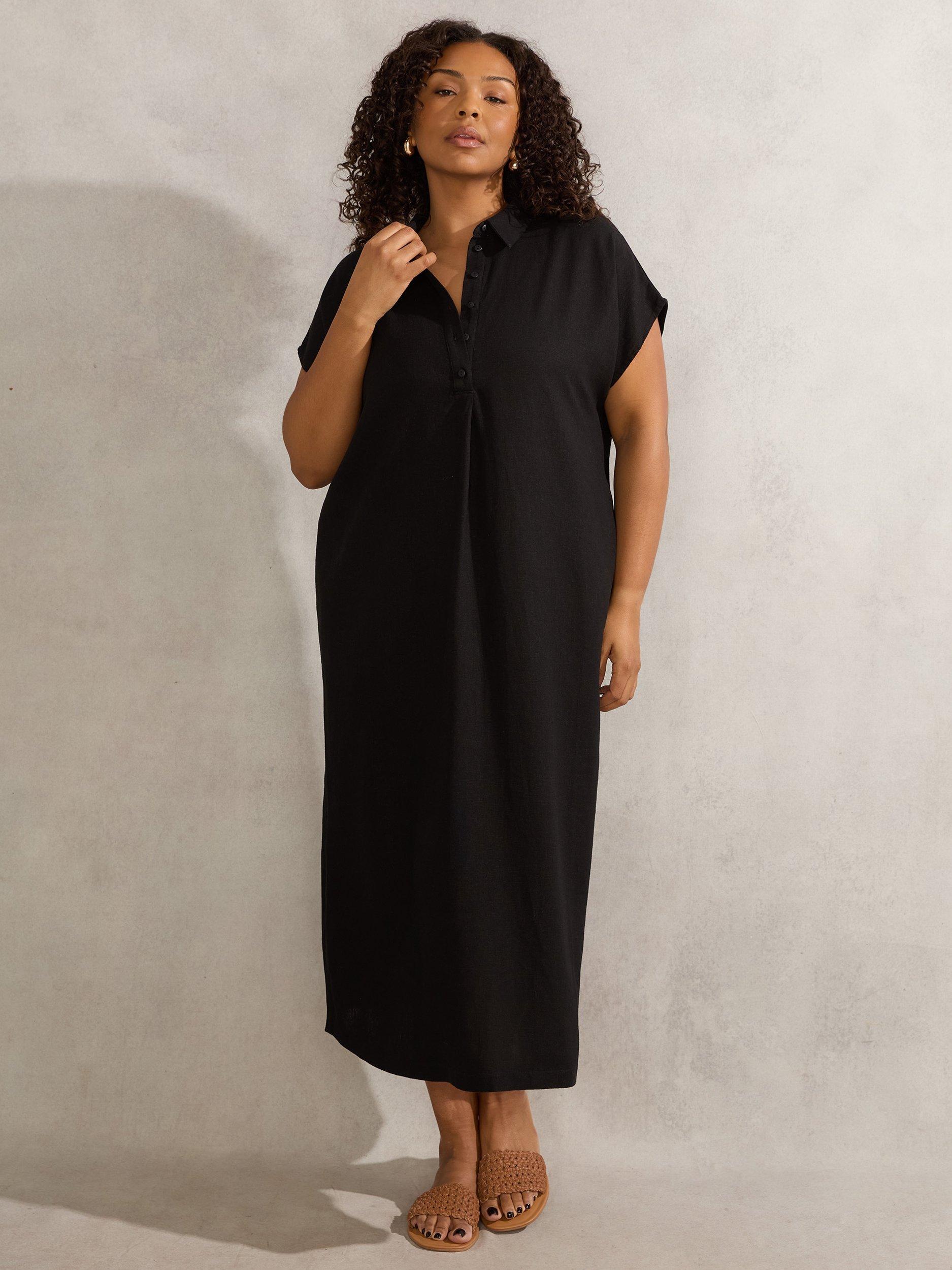 Product image 1 of 4, which shows Live Unlimited Curve Linen Blend Shirt Dress, Black, 20Pt
