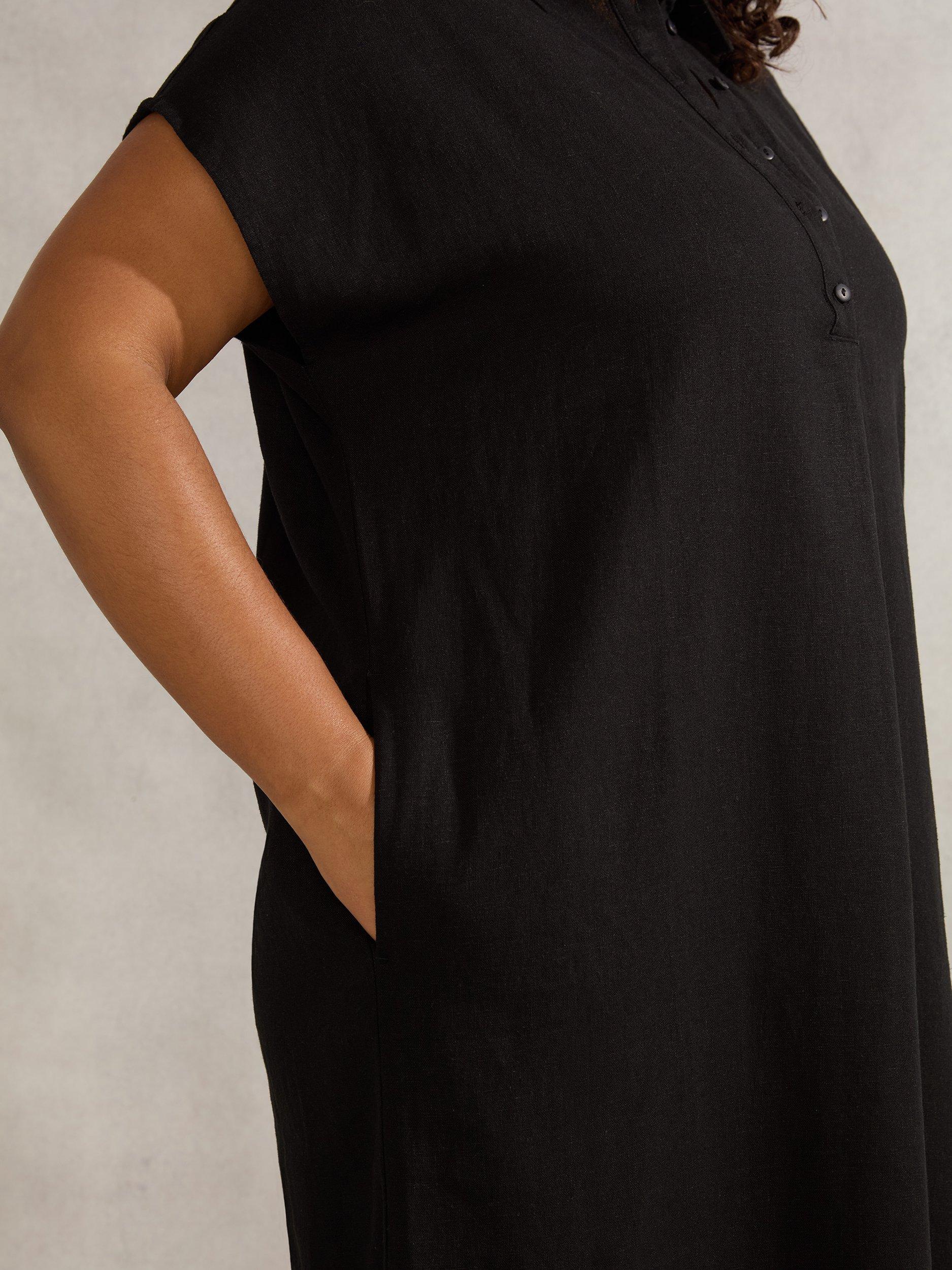 Product image 2 of 4, which shows Live Unlimited Curve Linen Blend Shirt Dress, Black, 20Pt