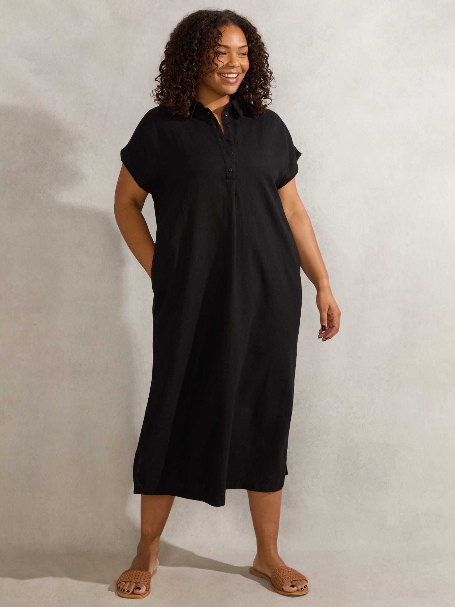 Product image 3 of 4, which shows Live Unlimited Curve Linen Blend Shirt Dress, Black, 20Pt