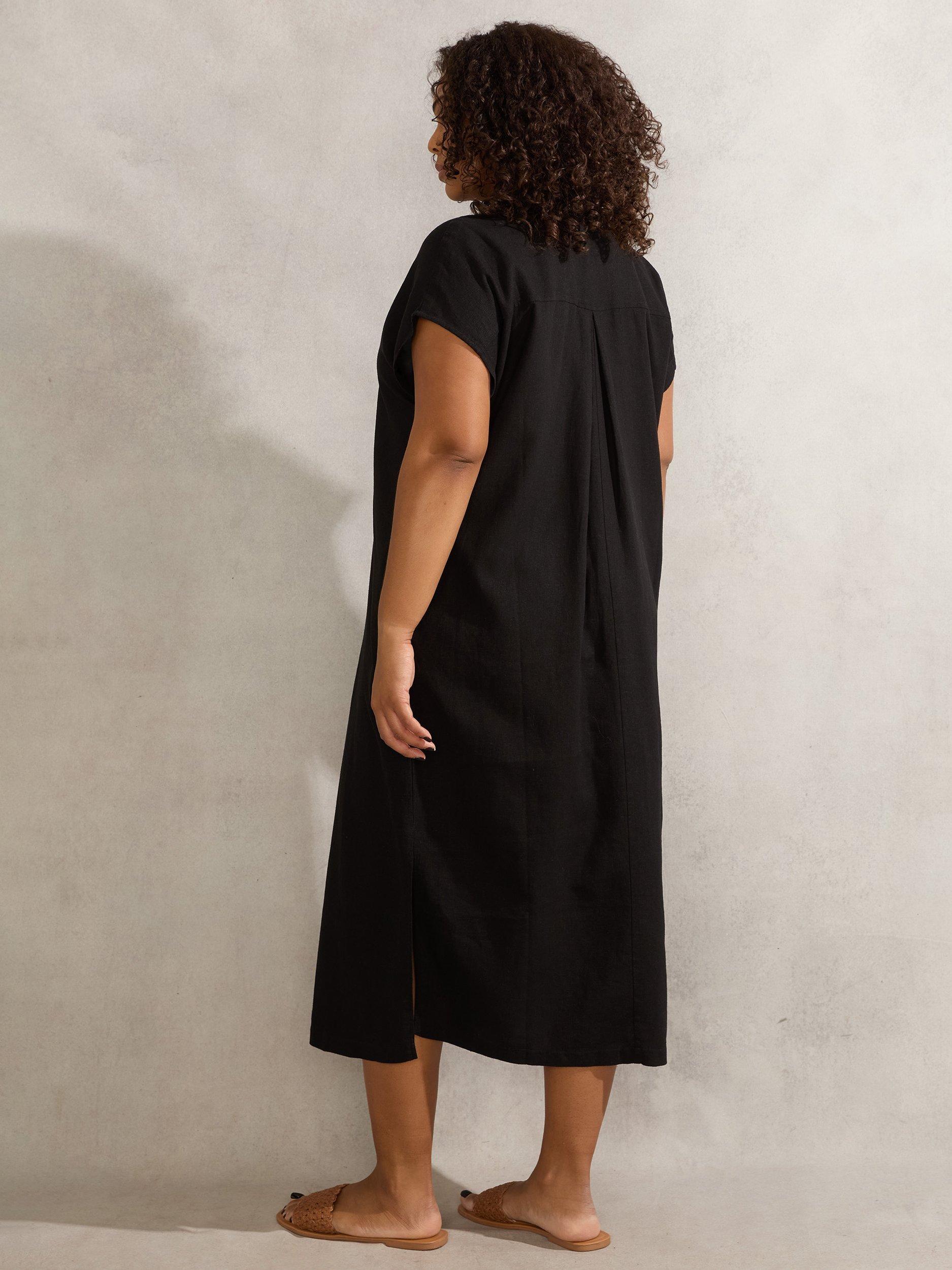 Product image 4 of 4, which shows Live Unlimited Curve Linen Blend Shirt Dress, Black, 20Pt
