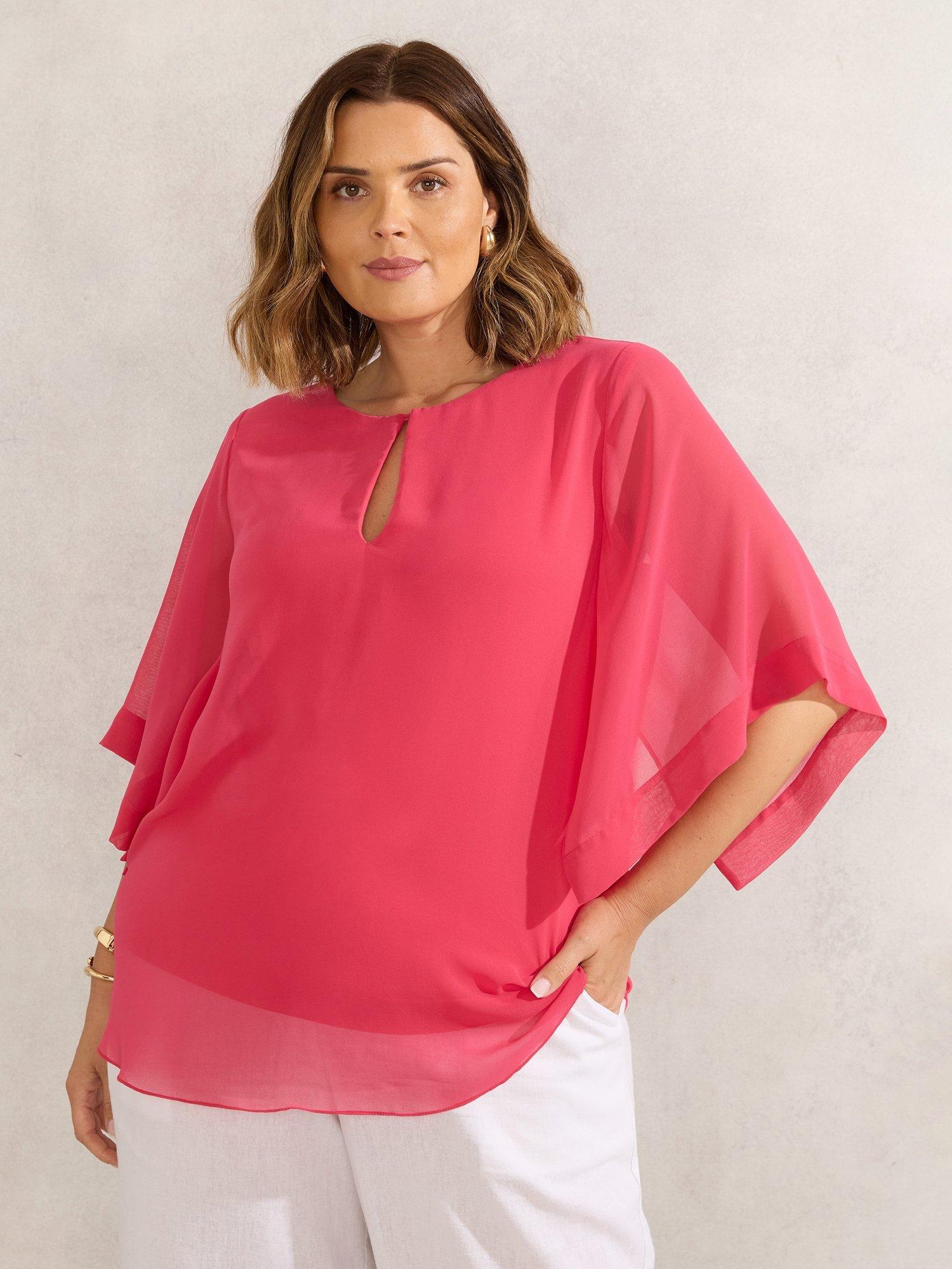 Product image 1 of 3, which shows Live Unlimited Curve Keyhole Flutter Sleeve Top, Coral, 12