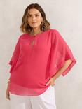 Live Unlimited Curve Keyhole Flutter Sleeve Top, Coral