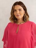Live Unlimited Curve Keyhole Flutter Sleeve Top, Coral