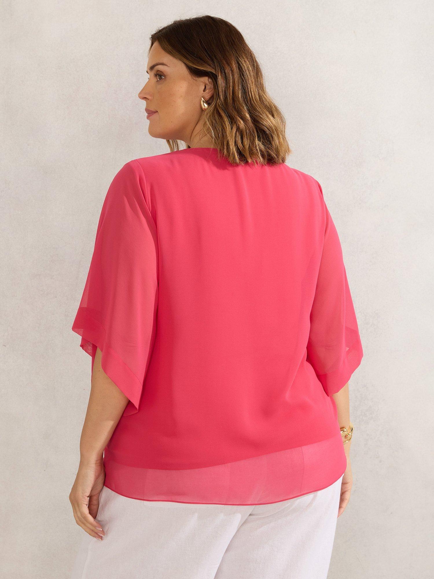 Product image 3 of 3, which shows Live Unlimited Curve Keyhole Flutter Sleeve Top, Coral, 12