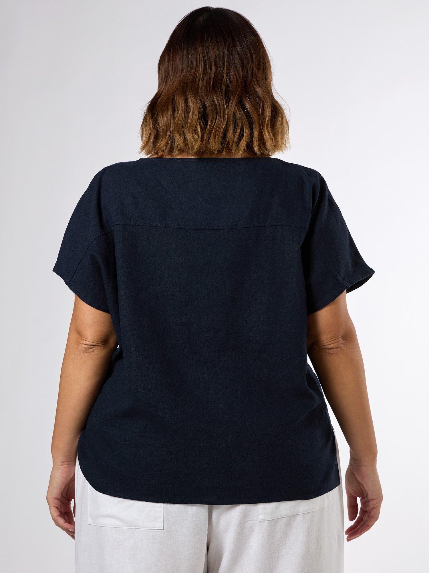 Product image 3 of 3, which shows Live Unlimited Curve Linen Blend T-Shirt, Navy, 14