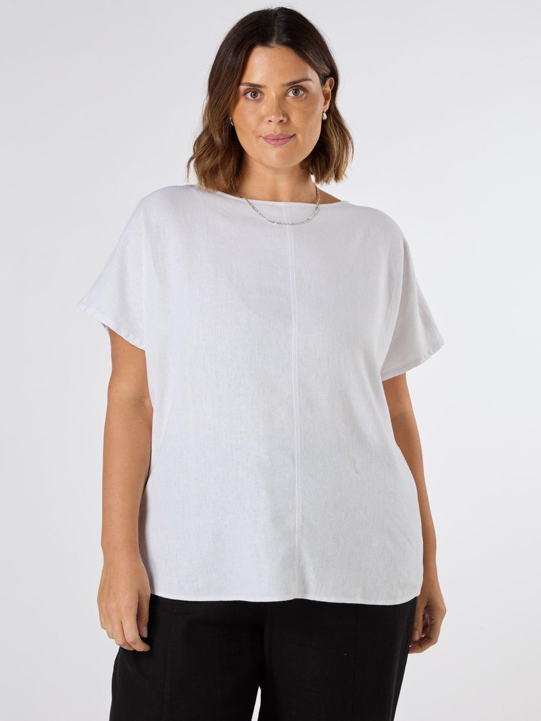 Product image 1 of 3, which shows Live Unlimited Curve Linen Blend T-Shirt, White, 14