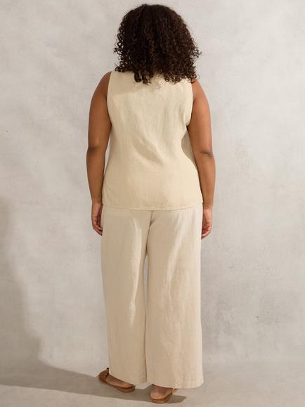Live Unlimited Curve Petite Drawstring Linen Blend Trousers, Beige - view 2, Beige