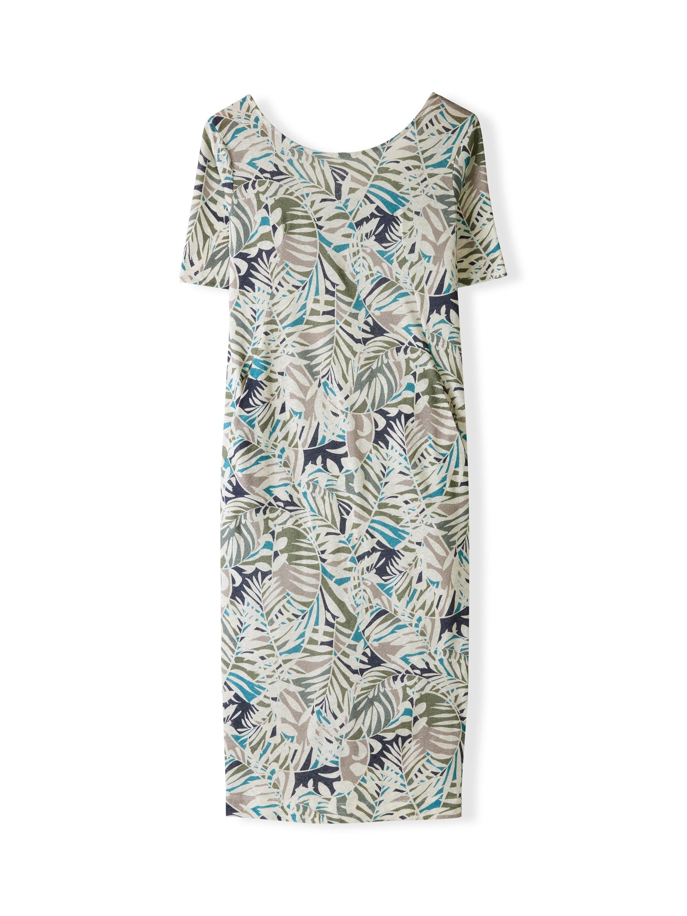 Product image 4 of 6, which shows Celtic & Co. Abstract Floral Button Back Dress, Oatmeal Palm, 8