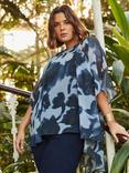 Live Unlimited Curve Abstract Floral High Low Overlay Top, Blue