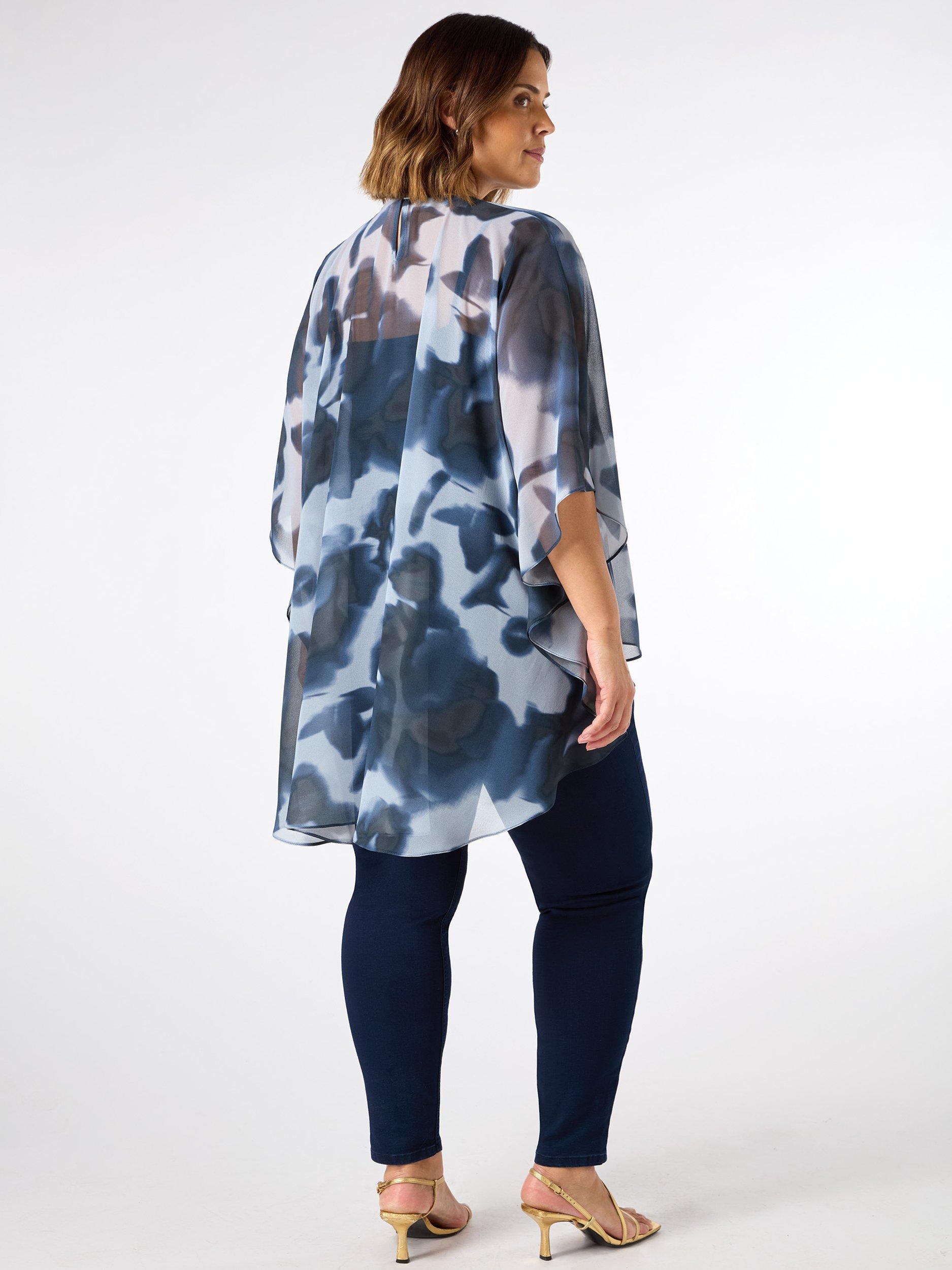 Product image 5 of 6, which shows Live Unlimited Curve Abstract Floral High Low Overlay Top, Blue, 12