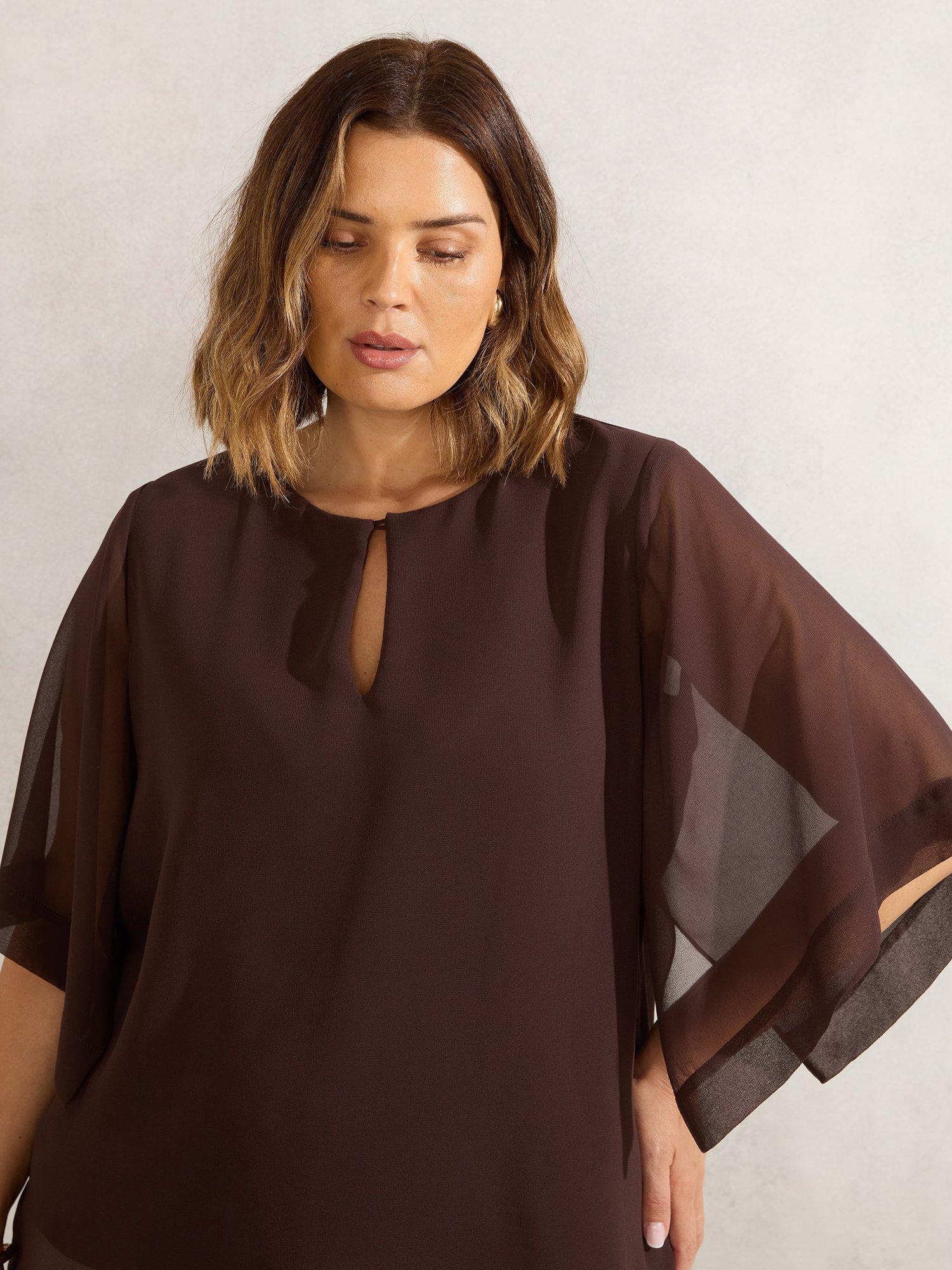 Product image 2 of 3, which shows Live Unlimited Curve Keyhole Short Sleeve Blouse, Brown, 12