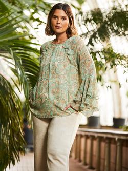 Live Unlimited Curve Paisley Print Frill Blouse, Green - view 2, Green