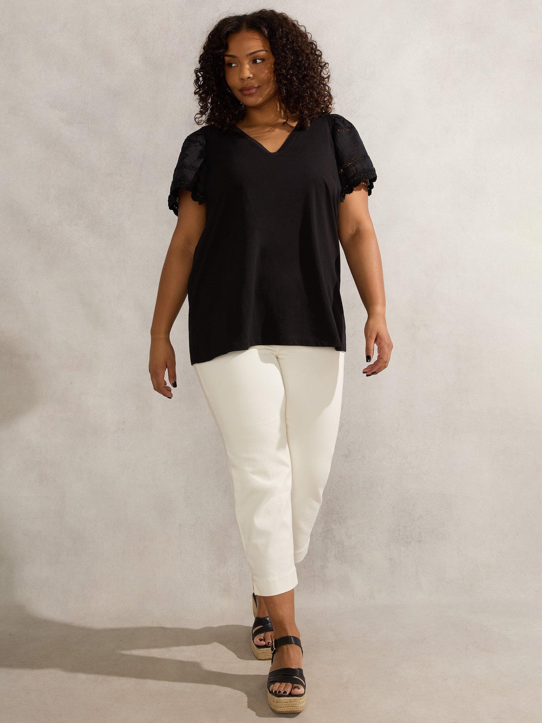 Product image 2 of 4, which shows Live Unlimited Curve Angel Sleeve V-Neck Top, Black, 12