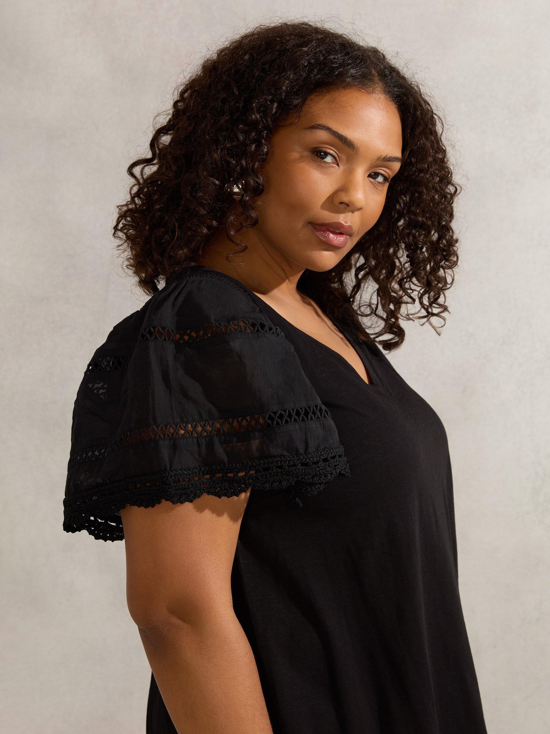 Product image 3 of 4, which shows Live Unlimited Curve Angel Sleeve V-Neck Top, Black, 12